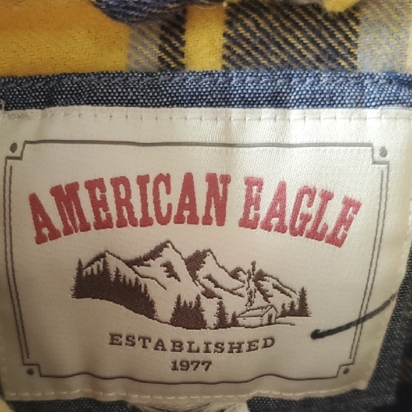 American Eagle Outfitters Yellow and Blue Plaid Casual Button Down Shirt - Picture 2 of 10
